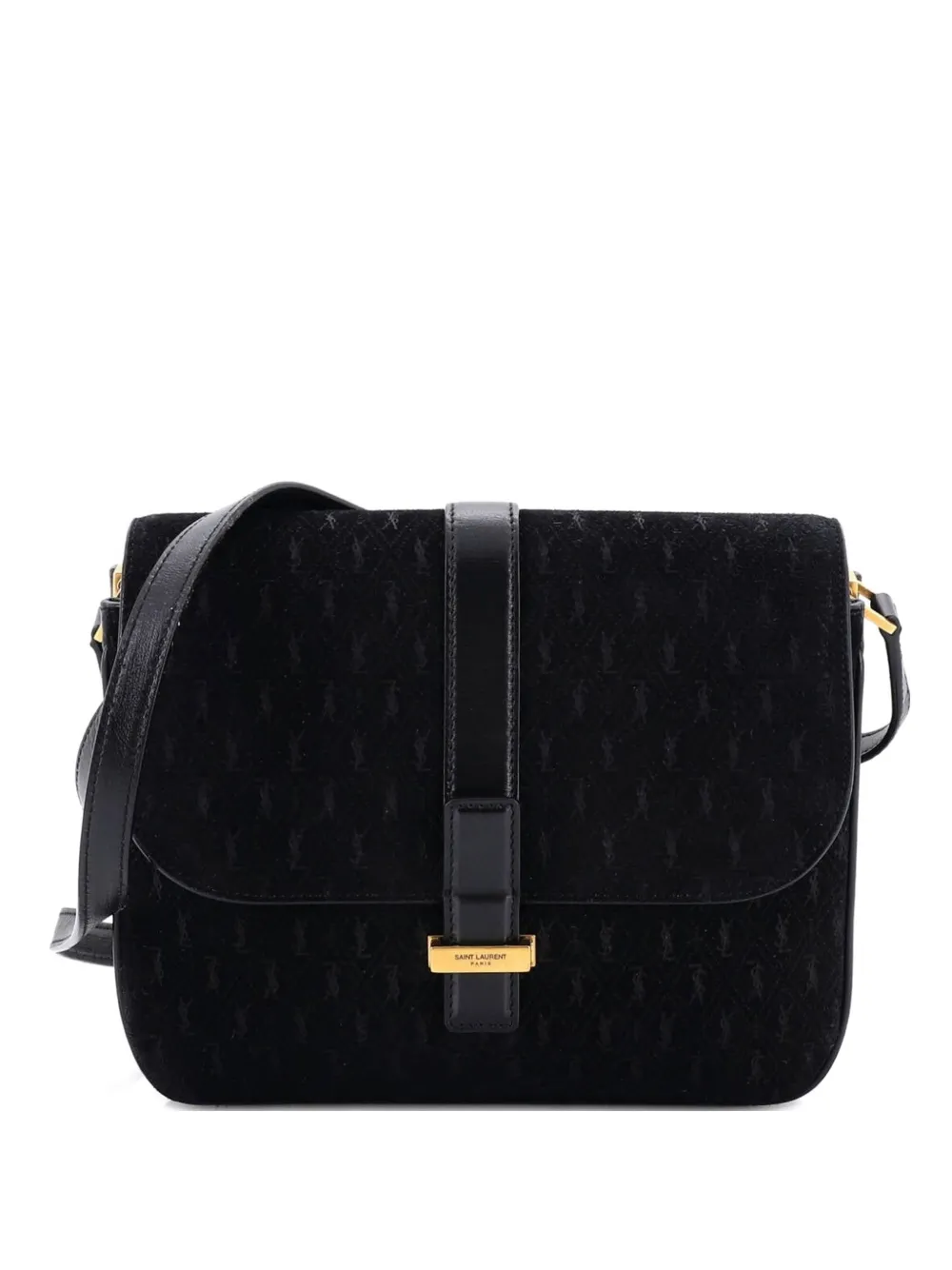 Saint Laurent Pre-Owned Top Flap Satchel Monogram All Over Suede Small crossbody bag - Nero