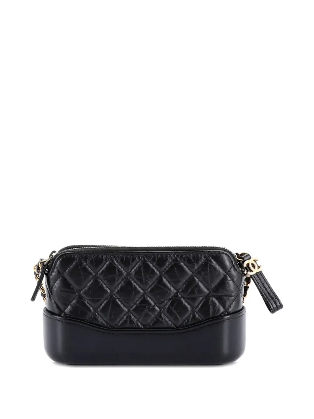  Chanel Pre-owned Gabrielle Logo Handle Double Zip With Chain Quilted Aged Calfskin Clutch Bag - Black 