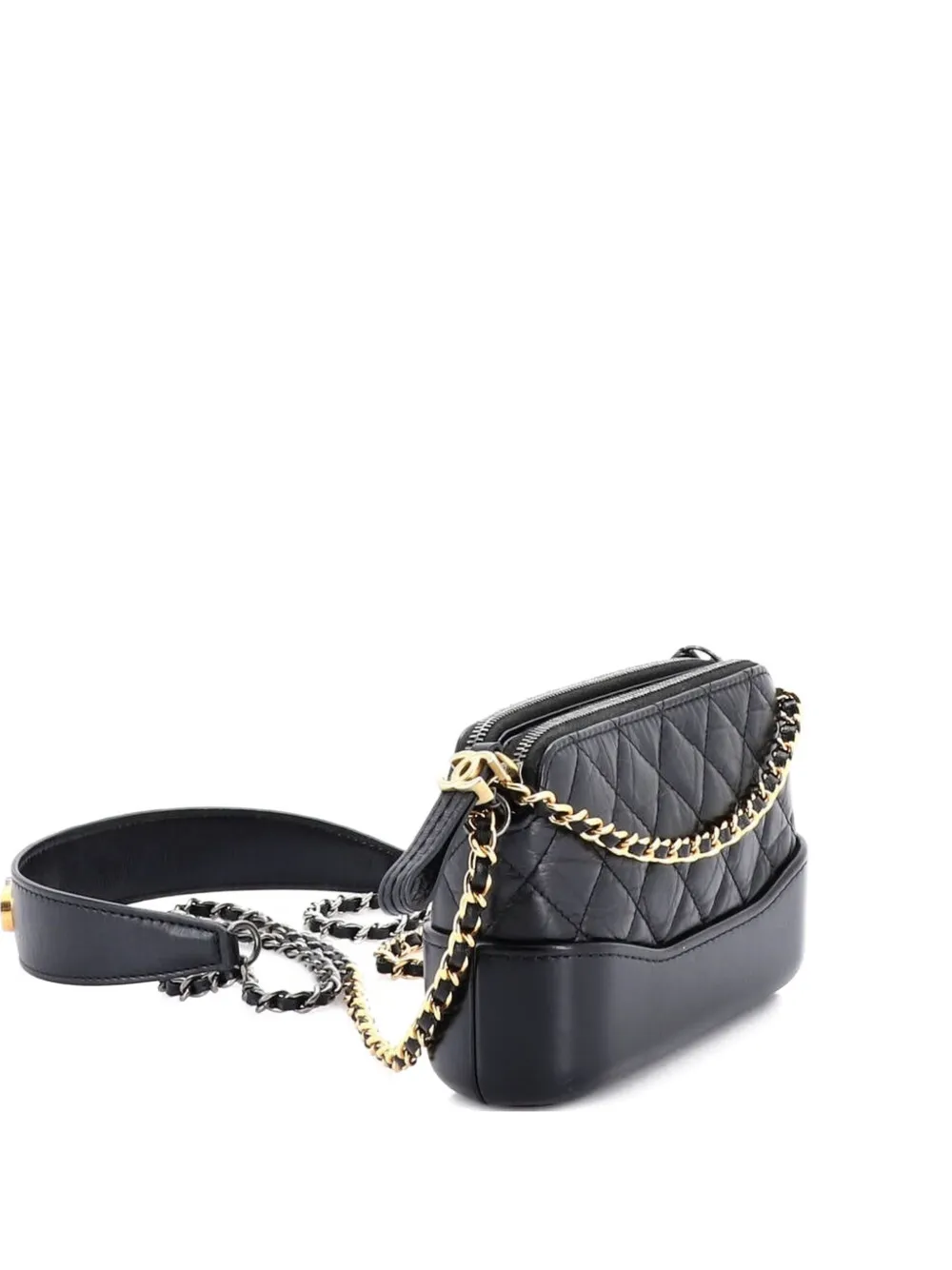 CHANEL Pre-Owned Gabrielle Logo Handle Double Zip with Chain Quilted Aged Calfskin clutch bag - Nero