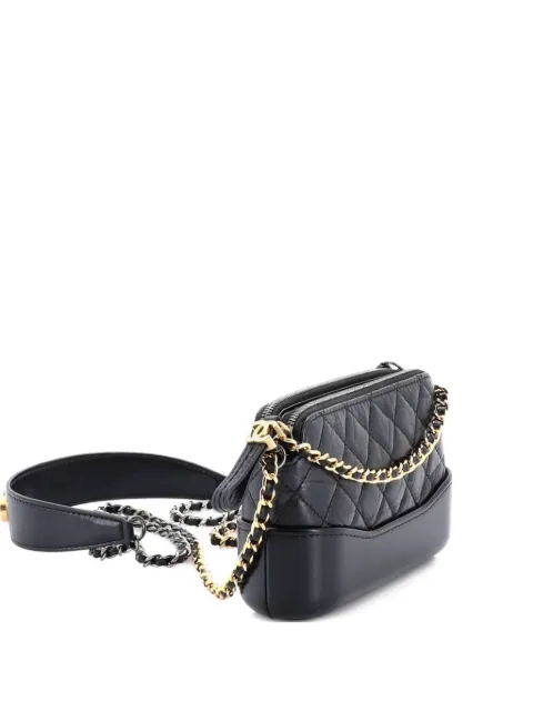 CHANEL Pre-Owned Gabrielle Logo Handle Double Zip with Chain Quilted Aged Calfskin clutch bag
