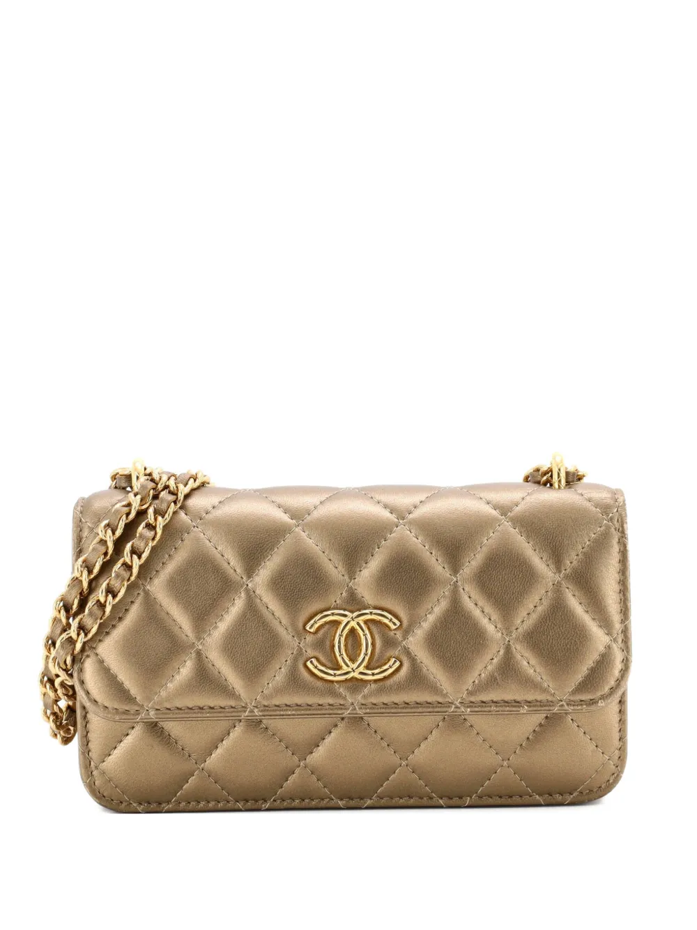 CHANEL Pre-Owned CC Flap Phone Holder with Chain Quilted Lambskin Mini shoulder bag - Oro