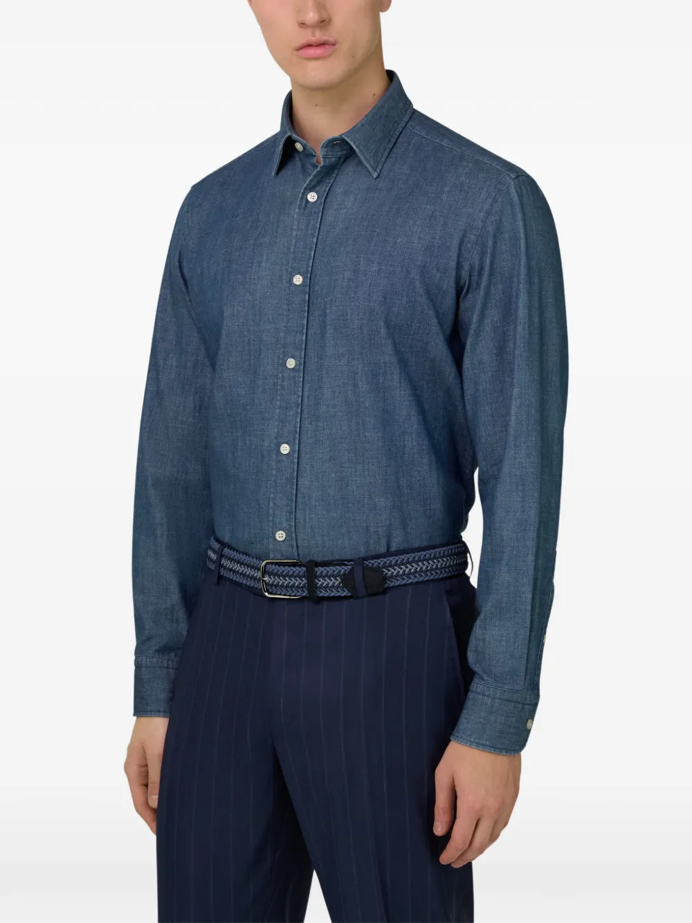 Bowling-Collar Denim Shirt