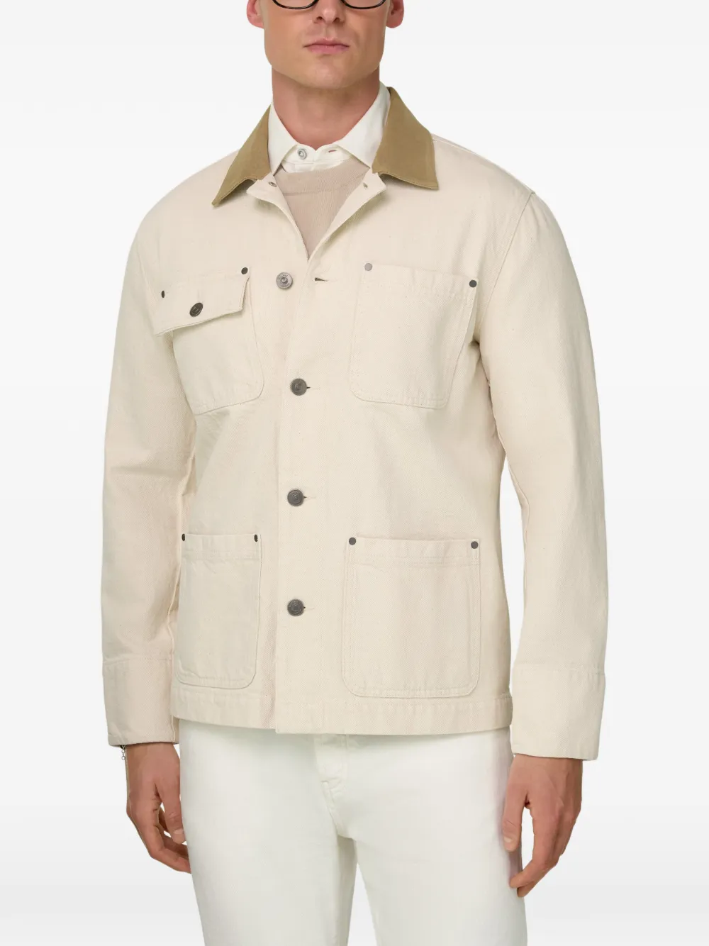  Boggi Milano Collar Buttoned Shirt Jacket - Neutrals 
