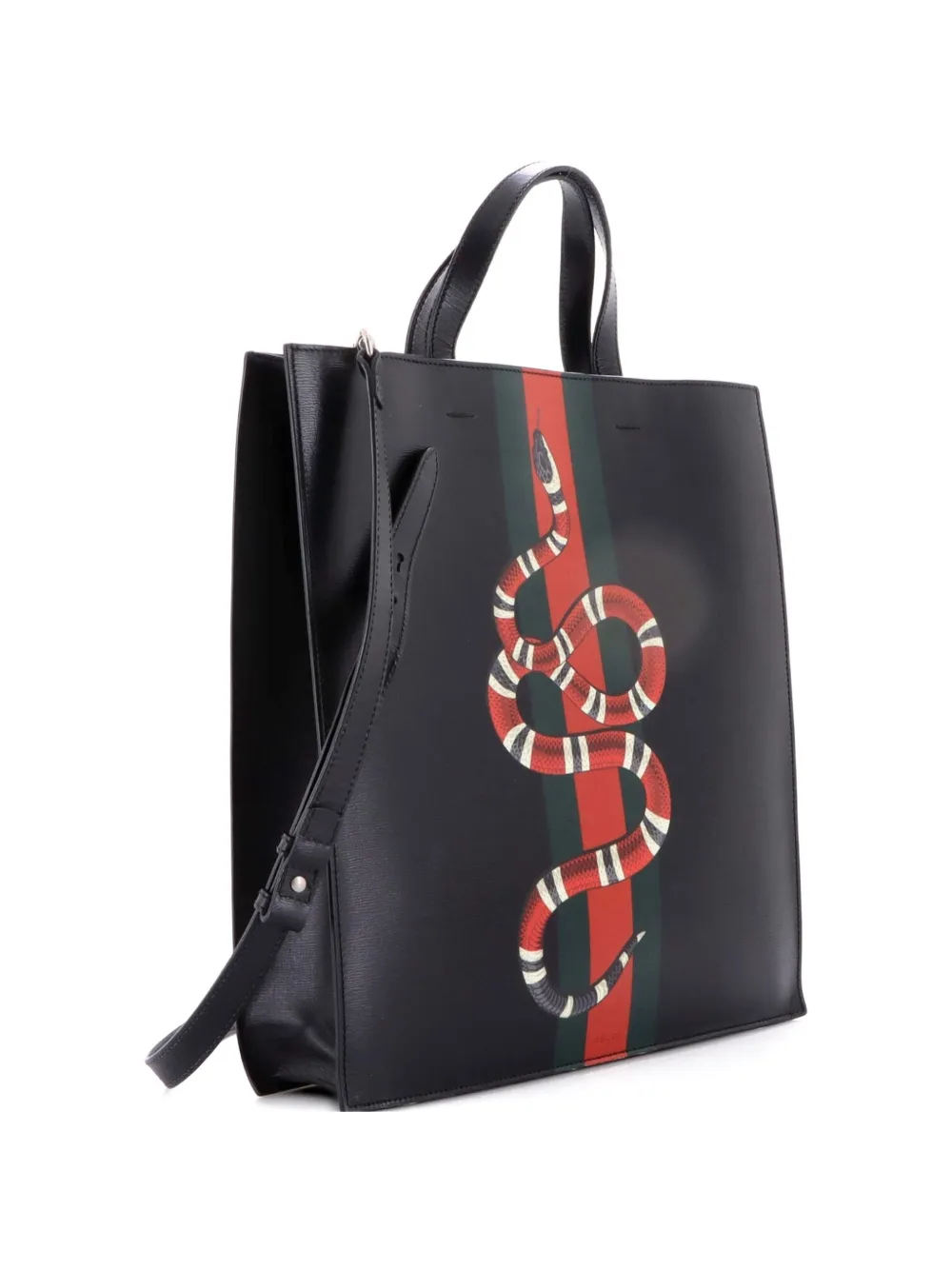 Gucci Pre-Owned Web and Snake Convertible Soft Open Printed Leather Tall tote bag - Nero