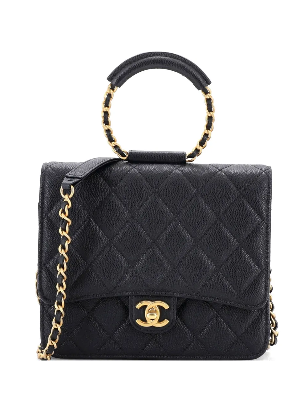CHANEL Pre-Owned Borsa a tracolla In The Loop squadrata in pelle Caviar trapuntata con catena - Nero