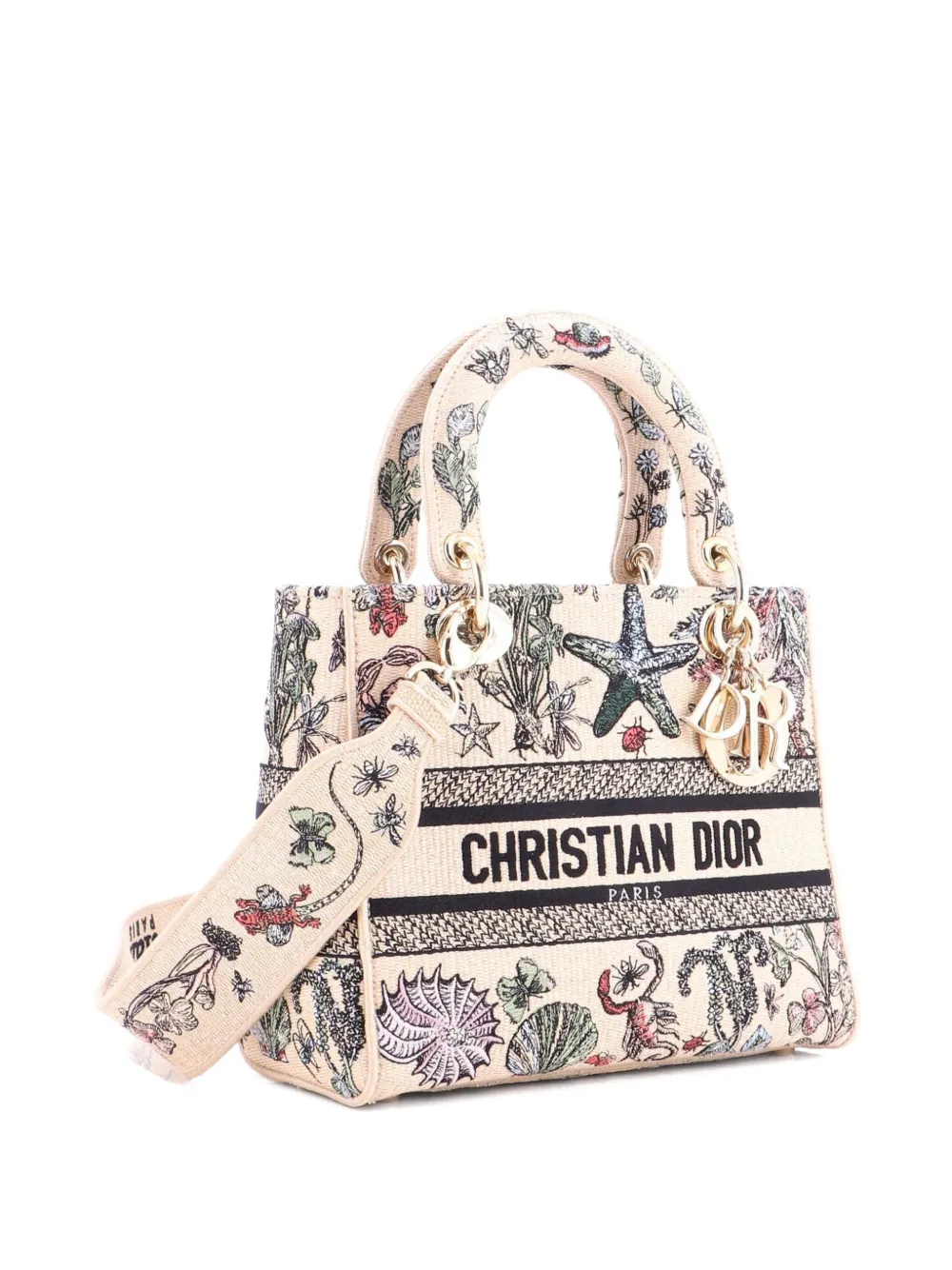 Lady D-Lite Bag Embroidered Raffia Medium Satchel