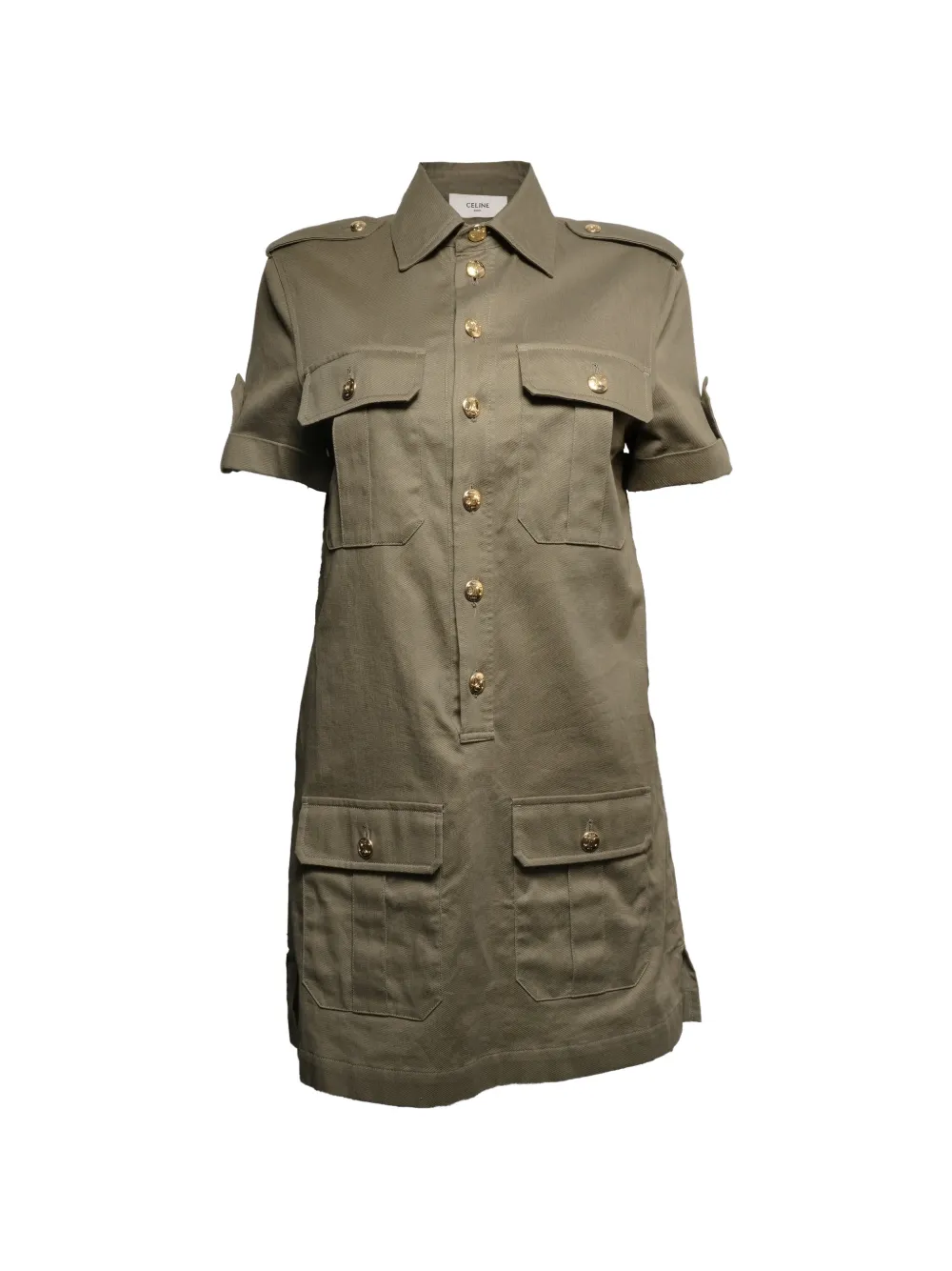 Pre-owned Celine 2017-2020s Triomphe-button Mini Dress In Green