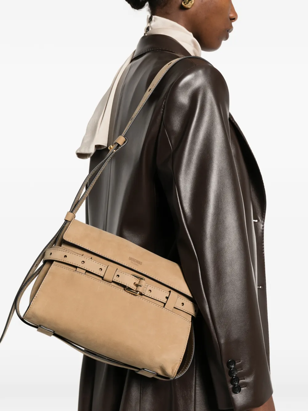Moschino Schoudertas met gesp Bruin