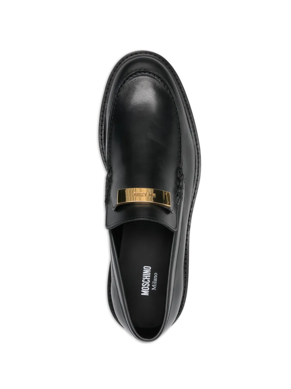 Moschino logo leather loafers Zwart