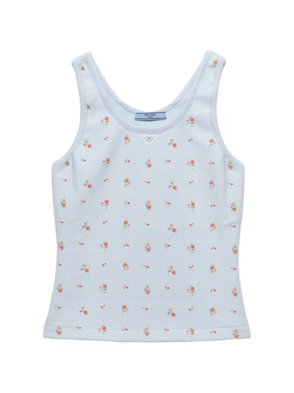 Prada Bouquet Print Ribbed Knit Top in Blue