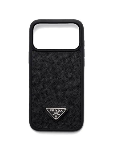 Prada enameled triangle leather phone case iPhone 17 Pro Max