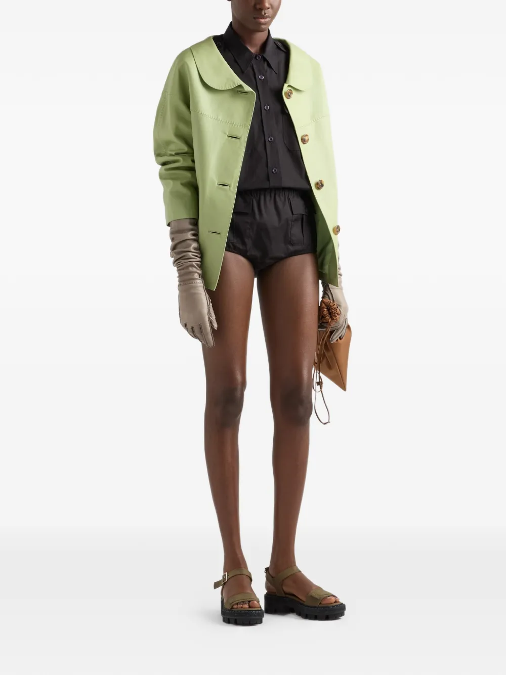  Prada Flapped-patch Poplin Shorts - Black 