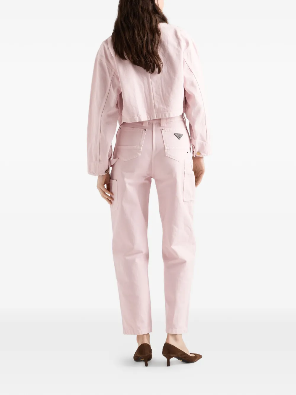  Prada Leather Collar Patch-pockets Jacket - Pink 