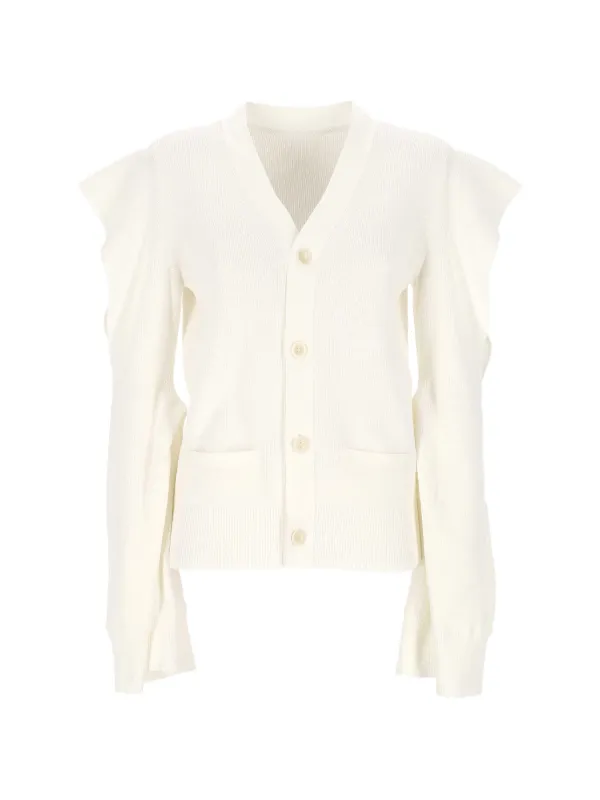 Sacai Ruffled Cardigan in White