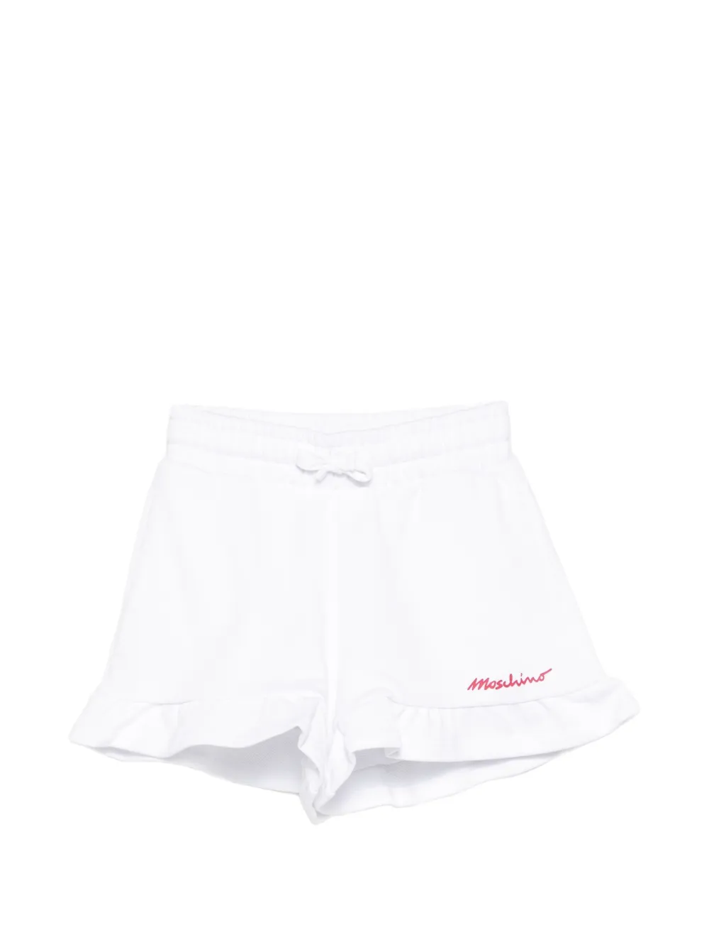 Moschino Kids ruffled logo-print shorts - Bianco