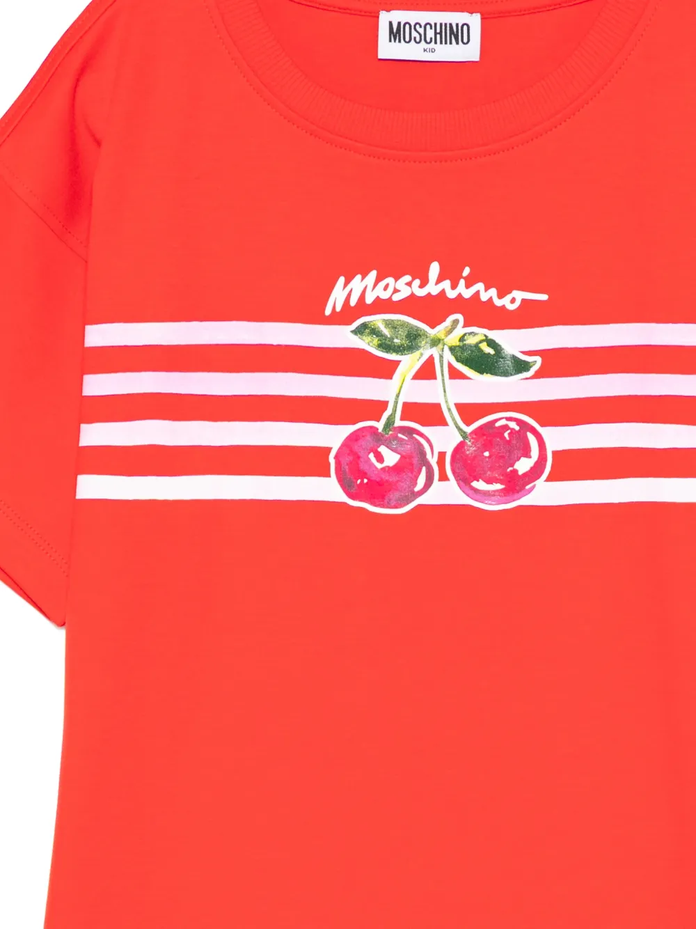 Moschino Kids Gestreepte jurk met kersenprint Rood