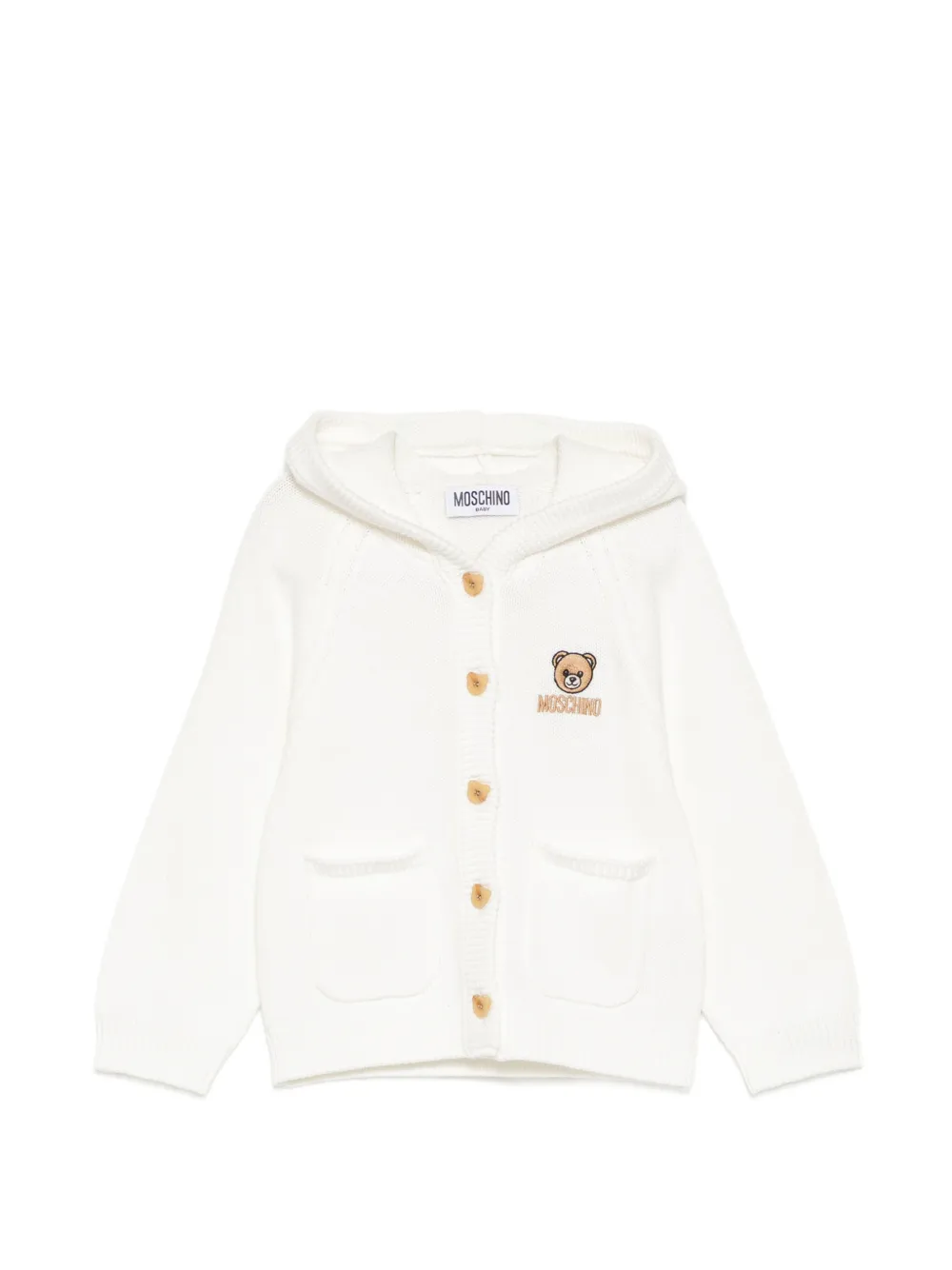 Moschino Kids logo-embroidered hooded cardigan - Bianco