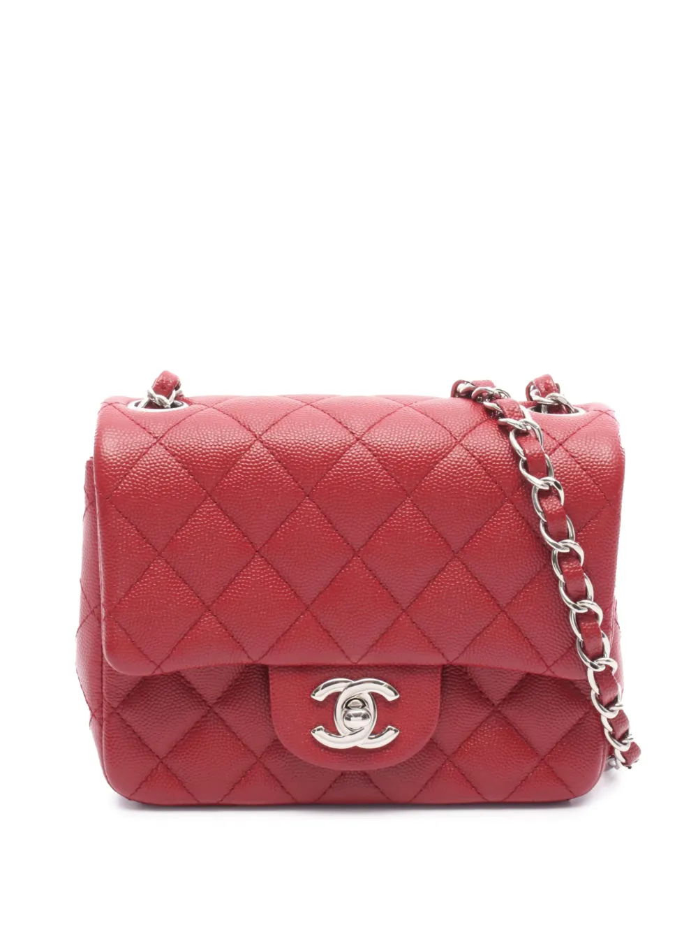 CHANEL Pre-Owned 2017-2018 Mini Square Classic Caviar Single Flap crossbody bag - Rosso