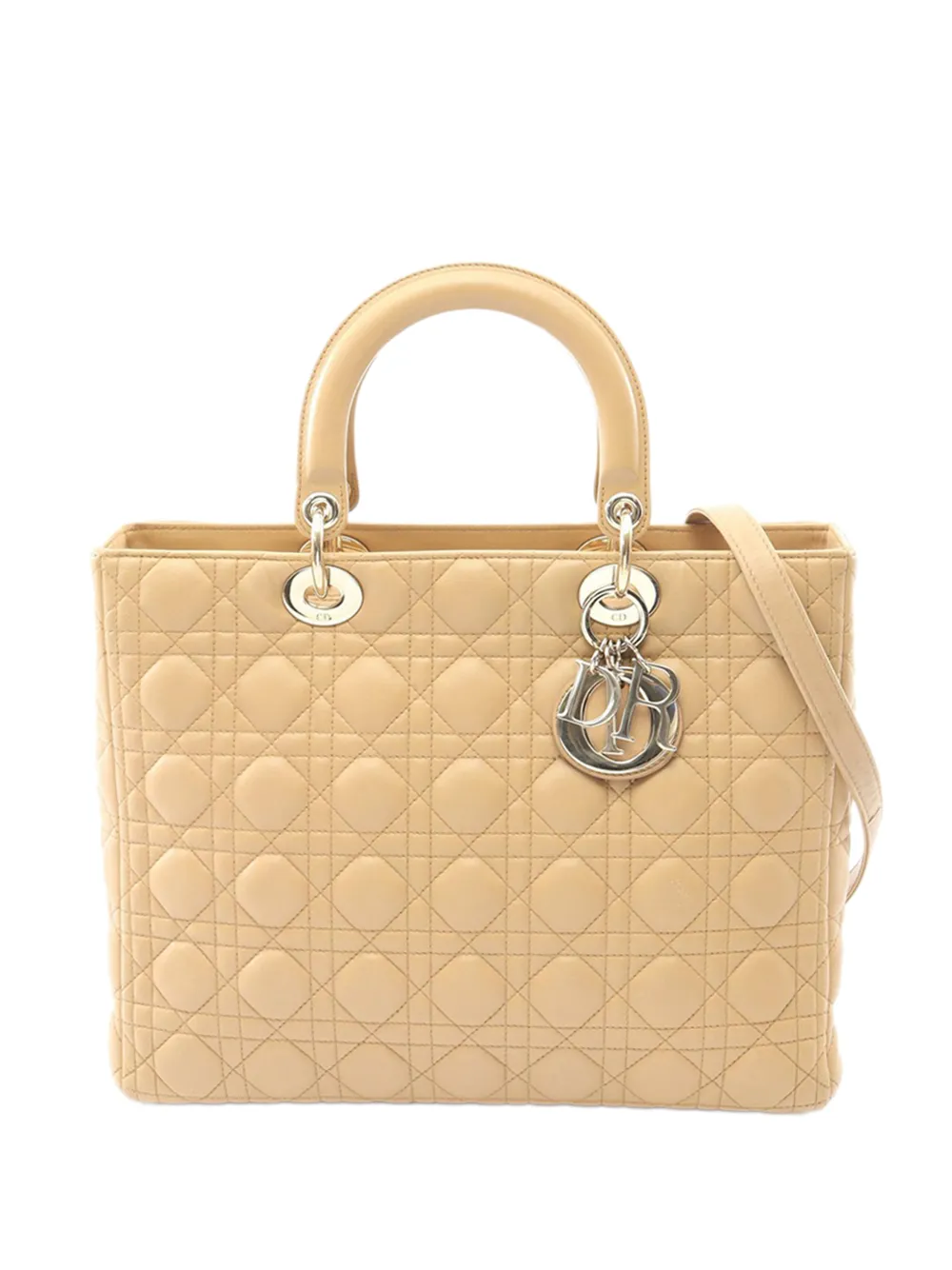 Christian Dior Pre-Owned Borsa a mano Lady Dior grande in pelle di agnello con motivo Cannage 2010-2026 - Marrone