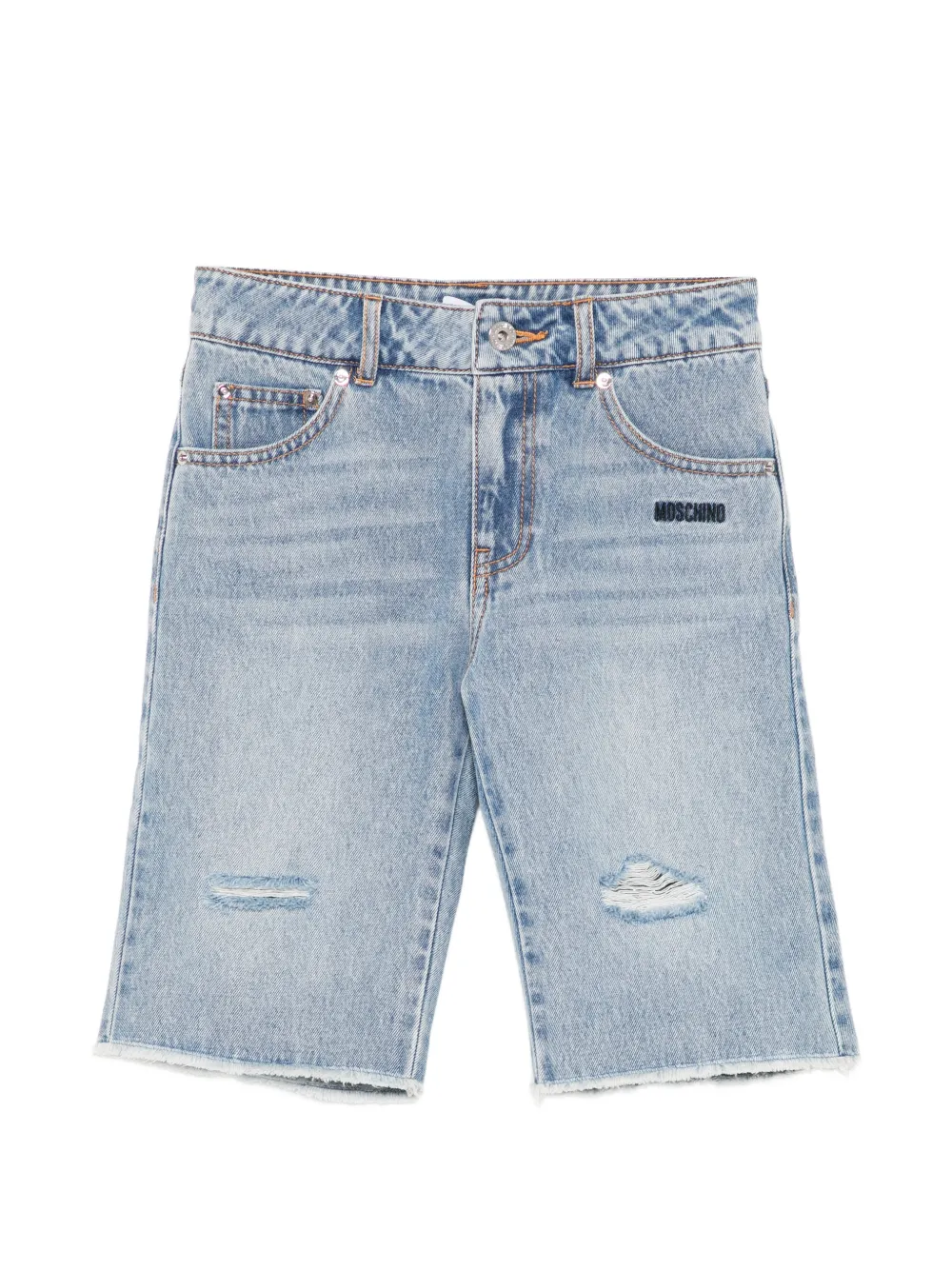 Moschino Kids distressed denim shorts - Blau
