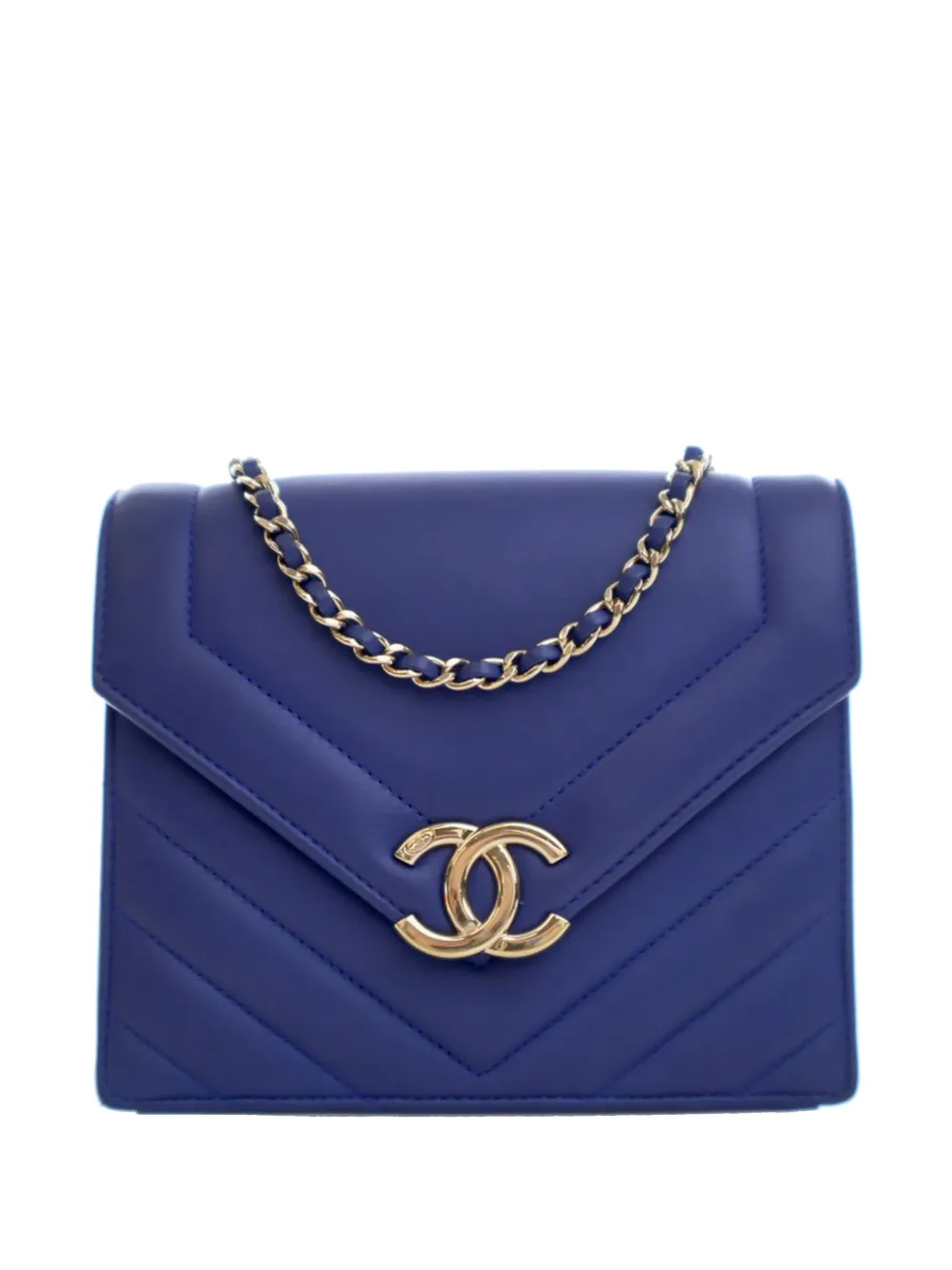 CHANEL Pre-Owned 2019 Small Chevron Calfskin Envelope Flap crossbody bag - Blu