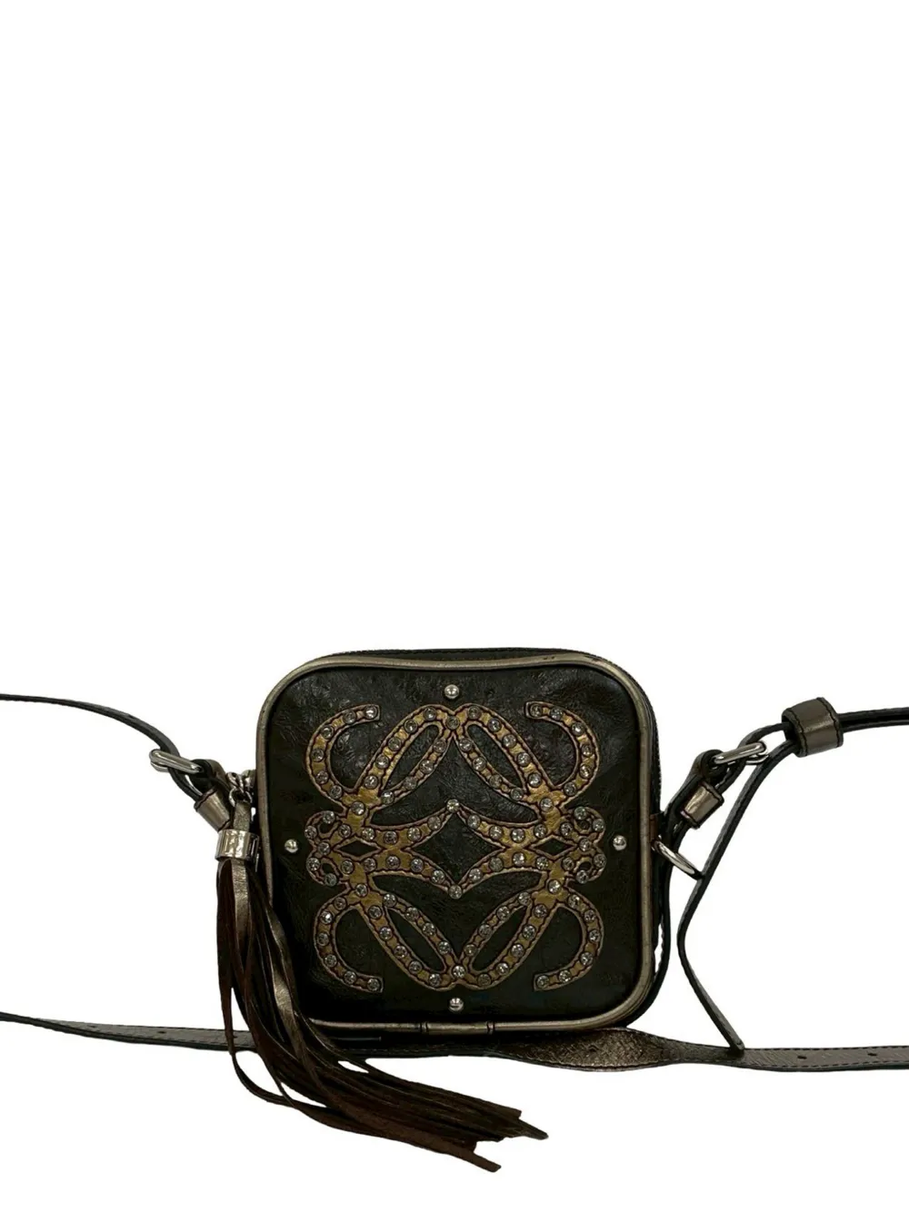 Loewe Pre-Owned 1990-2020 Mini Jeweled Leather Anagram Tassel crossbody bag - Nero