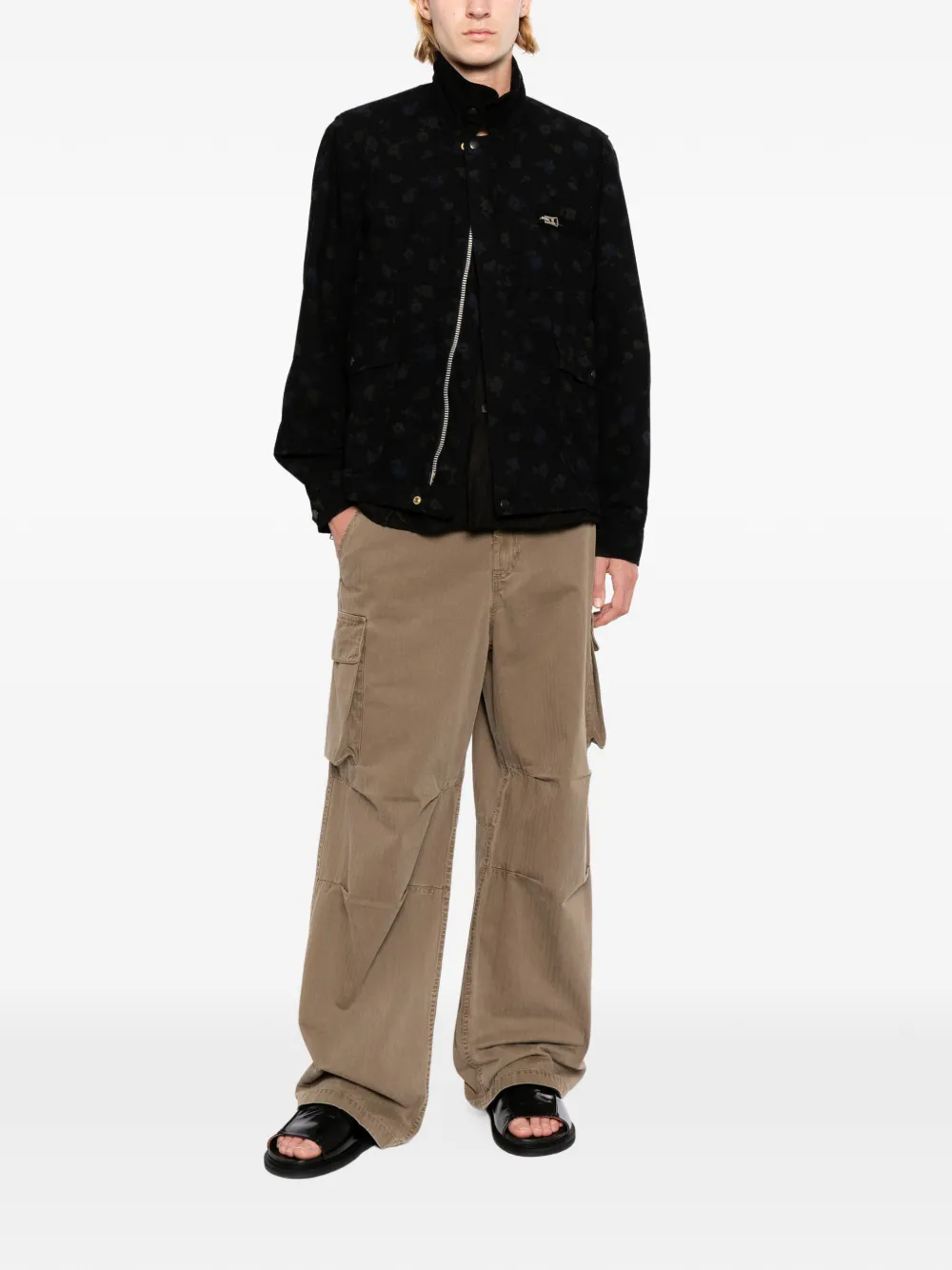 sacai Jack met hoge hals en bloemenprint Zwart