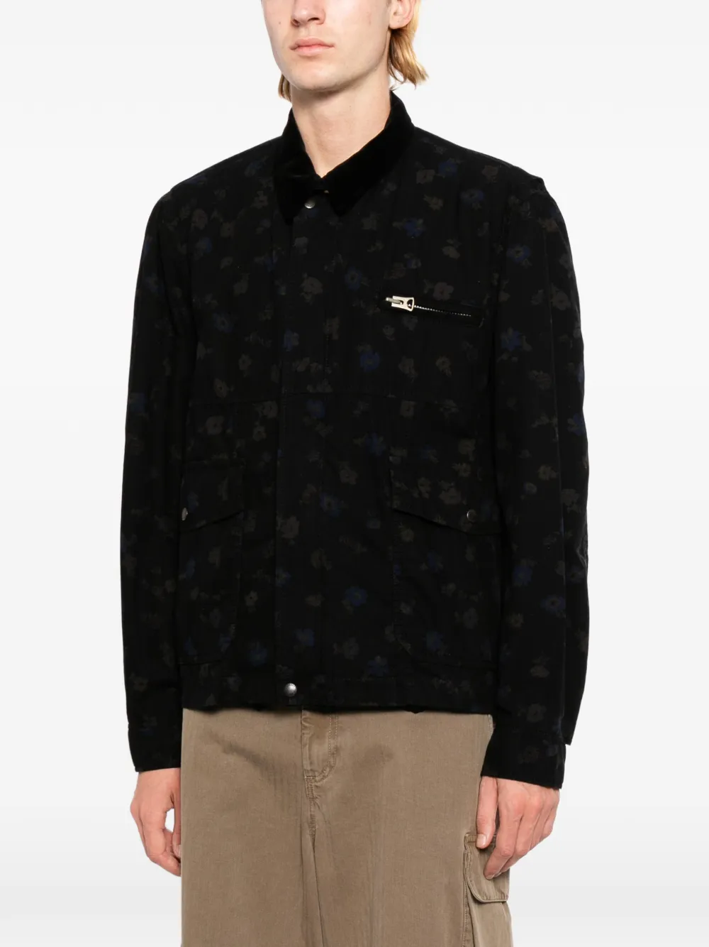 sacai Jack met hoge hals en bloemenprint Zwart