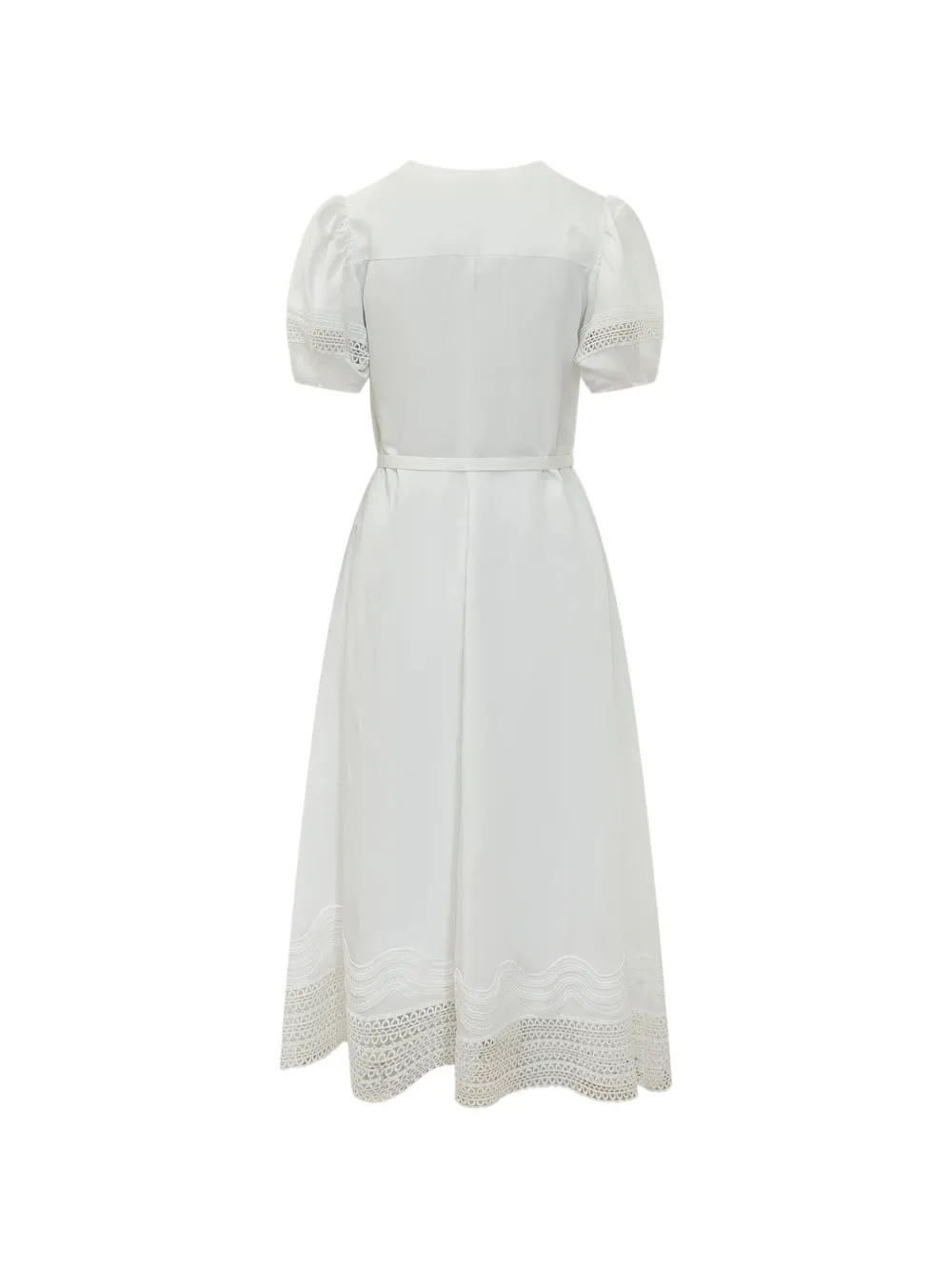 BOSS Doralia midi-jurk met ceintuur en kanten afwerking Wit