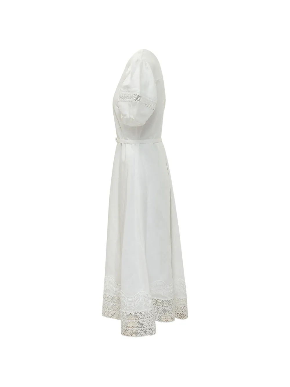 BOSS Doralia midi-jurk met ceintuur en kanten afwerking Wit
