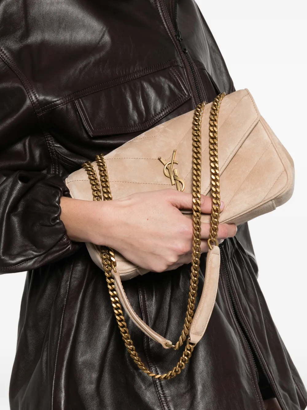 Saint Laurent Lou kleine crossbodytas met logoplakkaat Beige