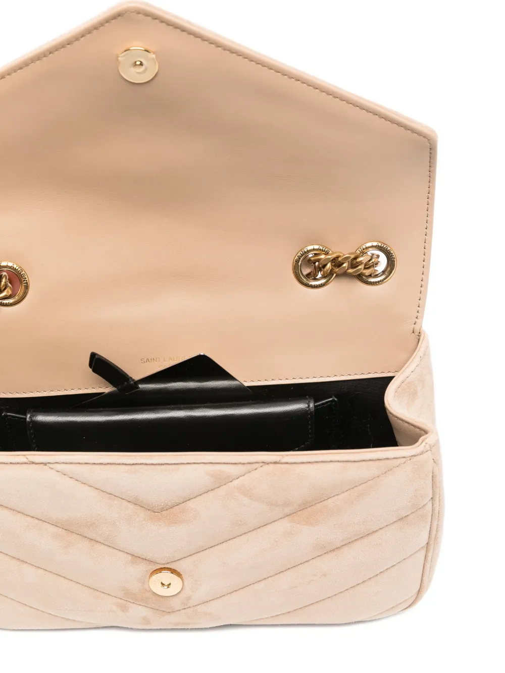 Saint Laurent Lou kleine crossbodytas met logoplakkaat Beige
