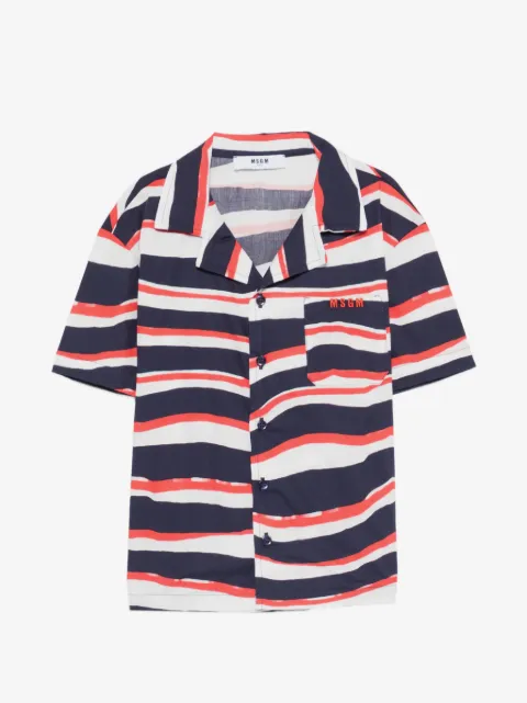 MSGM Kids chemise rayée à logo brodé