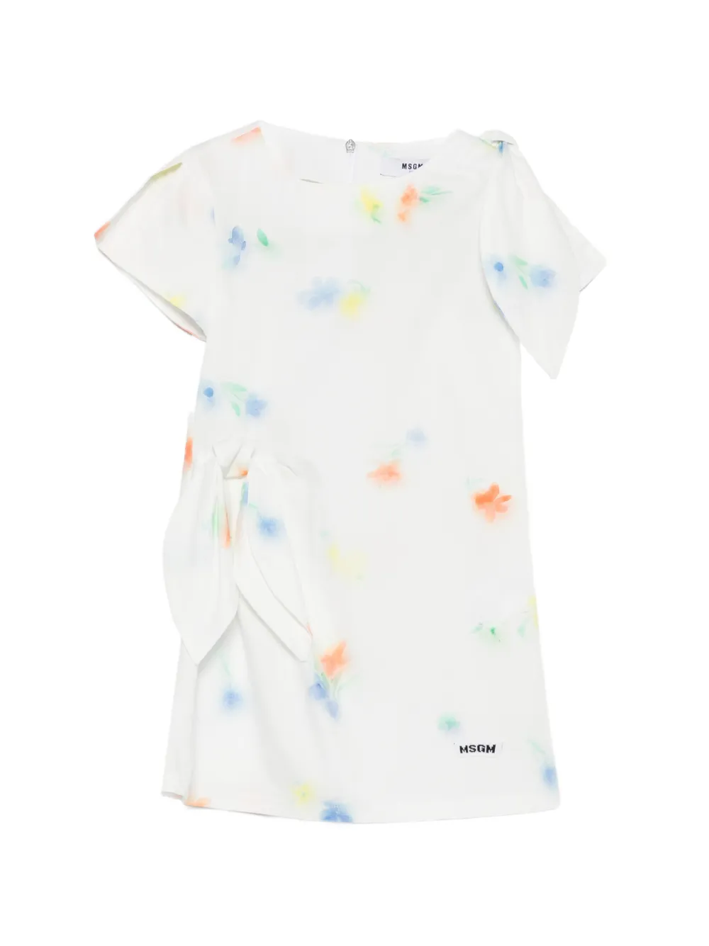 MSGM Kids Abito a fiori con fiocco - Bianco