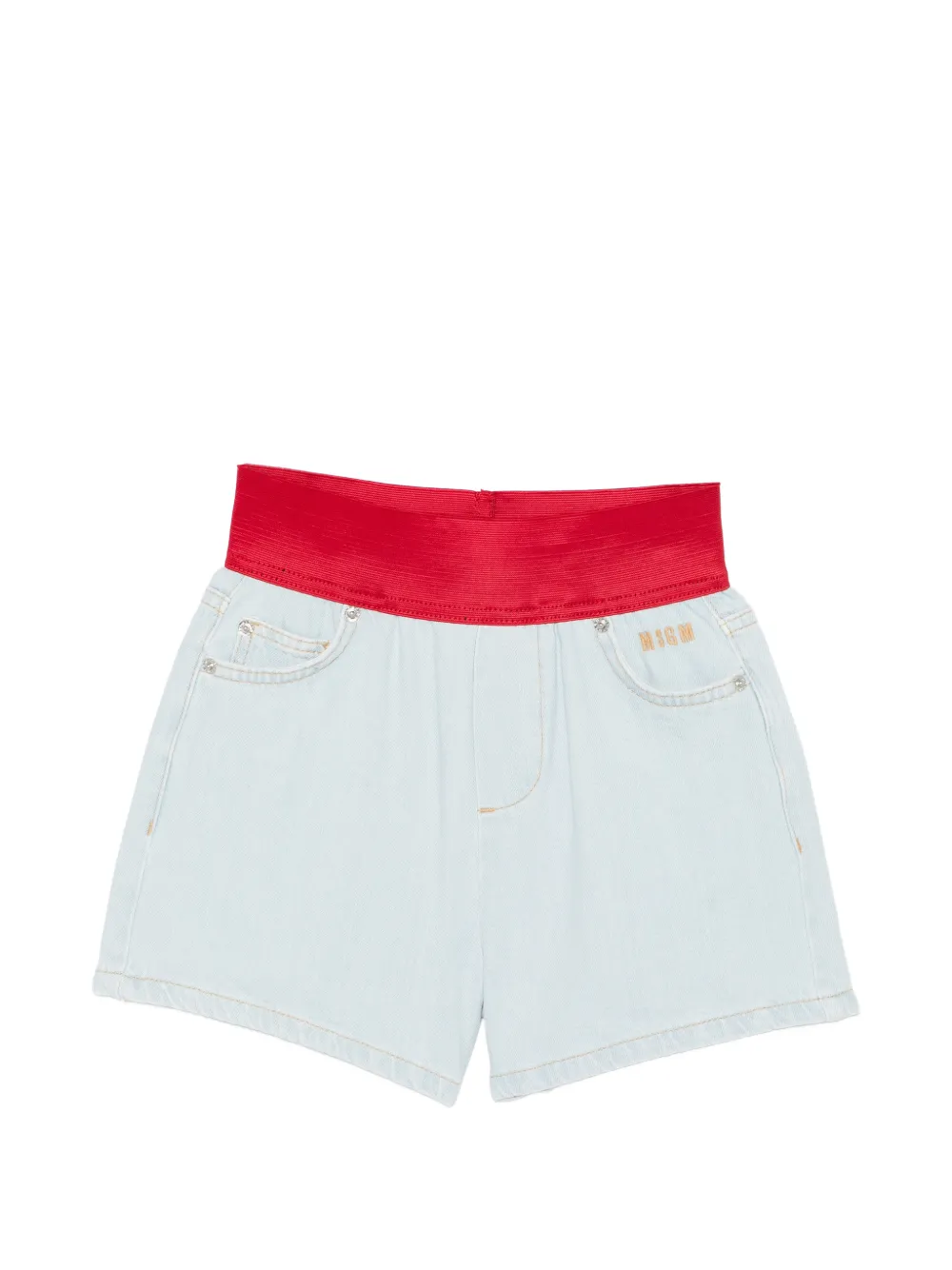Msgm Kids' Red-waist Shorts In White