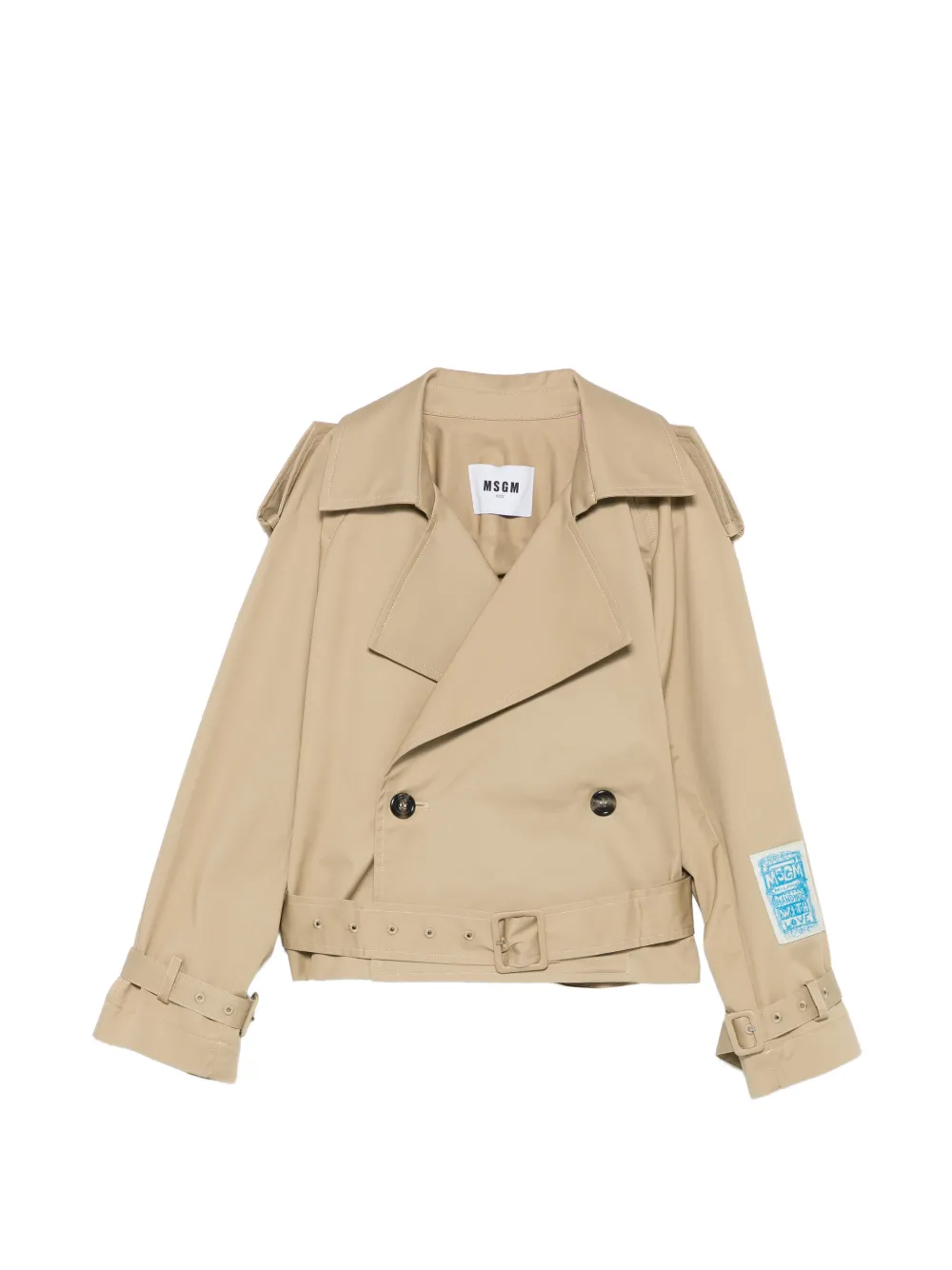 MSGM Kids logo-patch double-breasted jacket - Nude