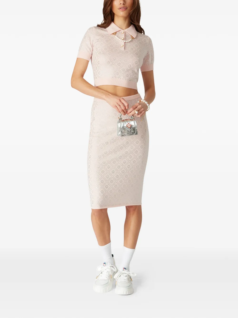  Casablanca Monogram-studded Polo Top - Pink 