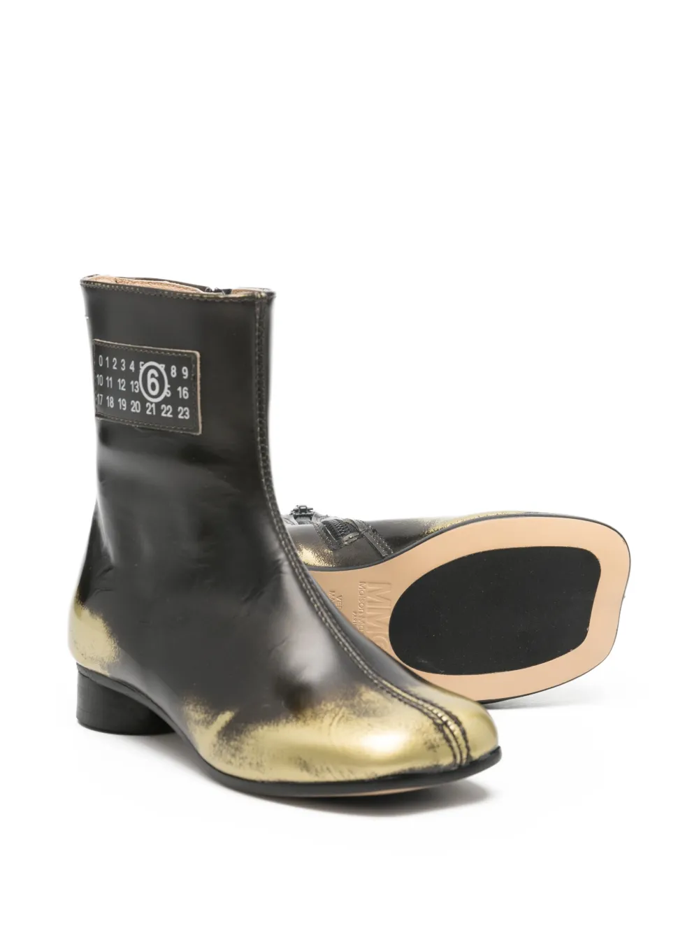 MM6 Maison Margiela Kids logo-patch leather boots Zwart