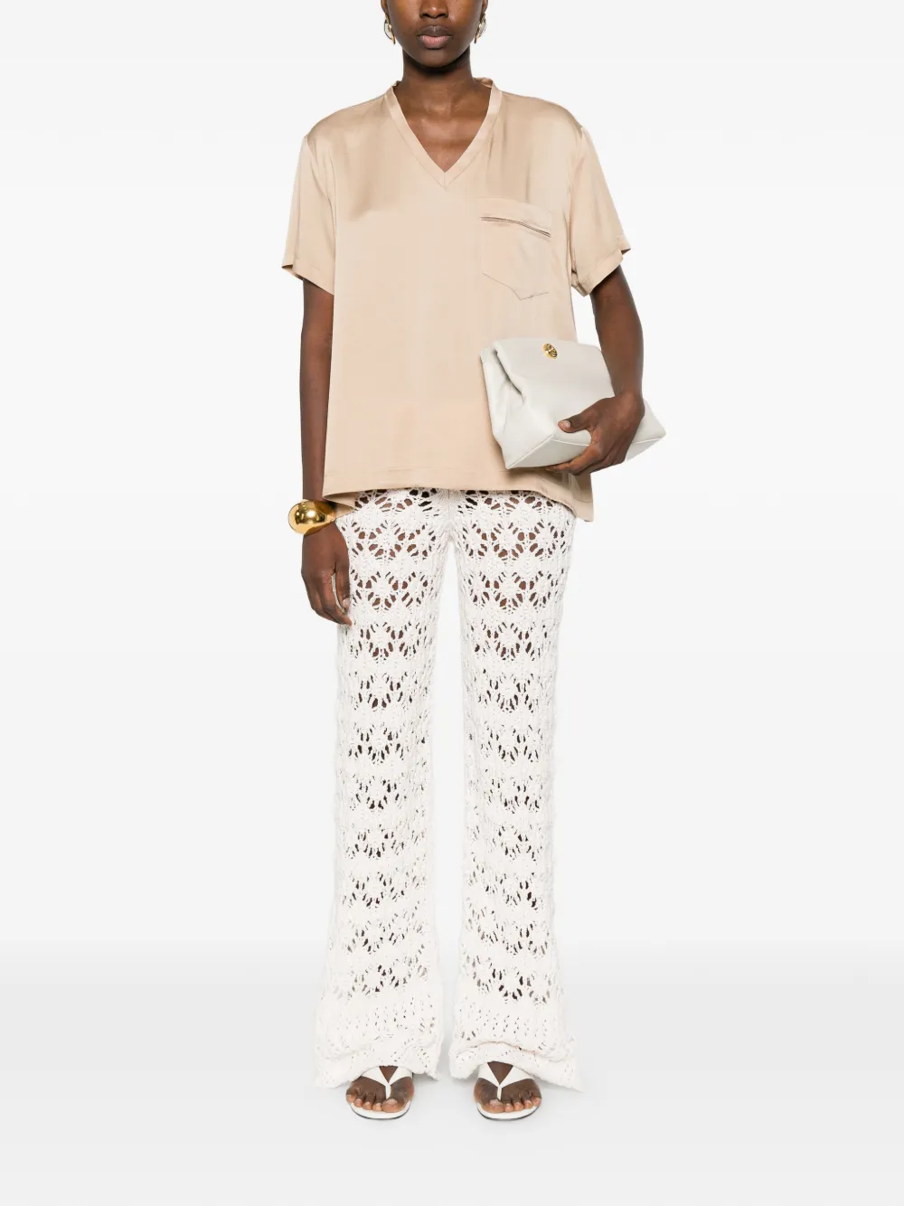 Fabiana Filippi T-shirt met V-hals Beige