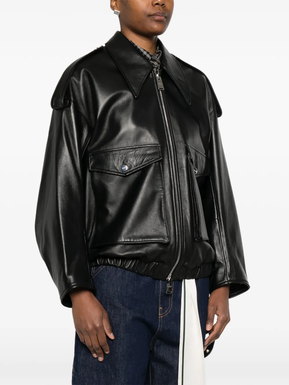 Front-Pocket Leather Jacket