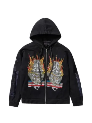 JUN/NAKAYAMA graphic-print zip-up Hoodie | Black | FARFETCH FI