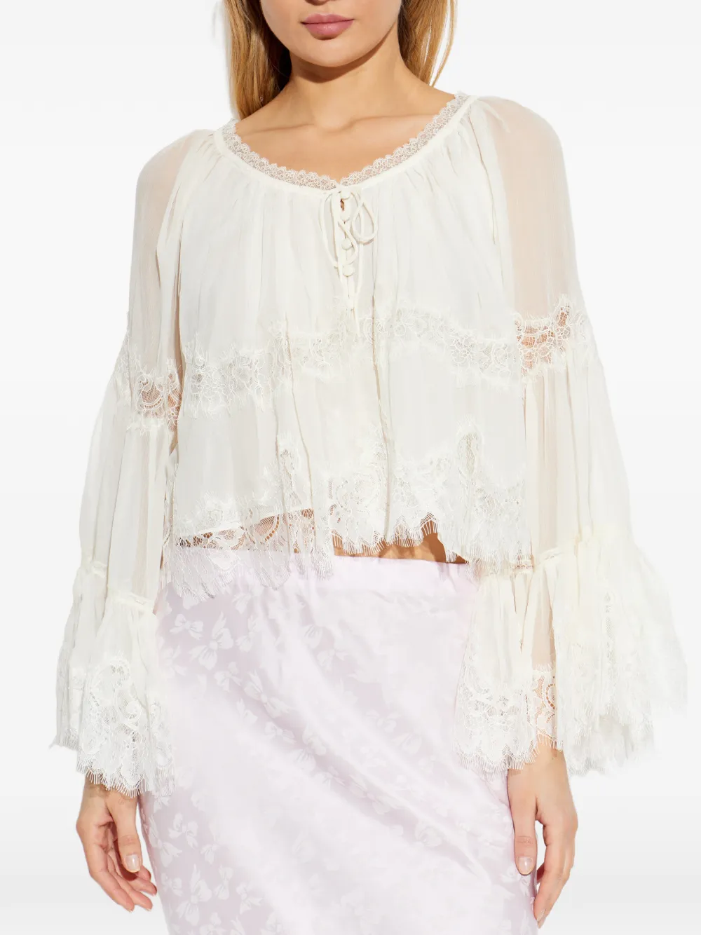  Loveshackfancy Darline Lace Bell-sleeve Blouse - White 