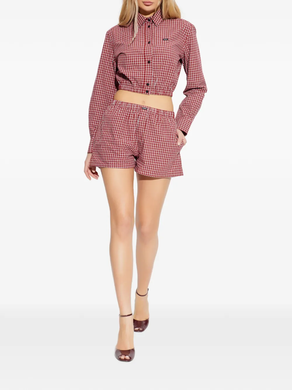  Vetements Elasticated Check Shorts - Red 