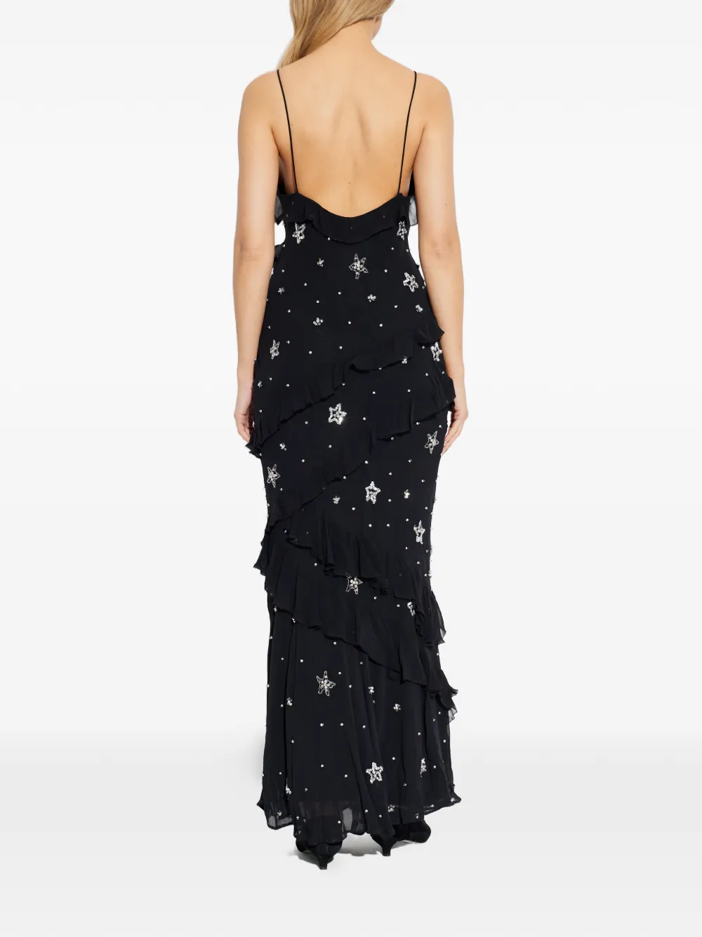 LoveShackFancy Rialto maxi-jurk verfraaid met ster en ruches Zwart