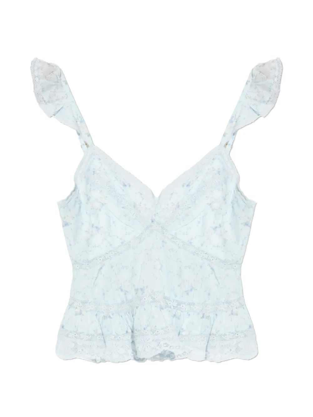 LoveShackFancy ruffled floral print top - Blu