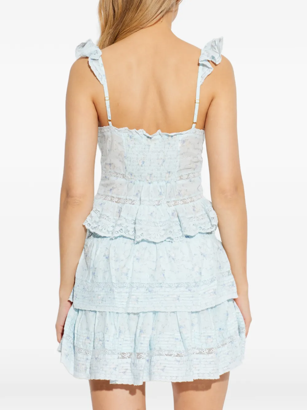 LoveShackFancy Top met bloemenprint en ruches Blauw