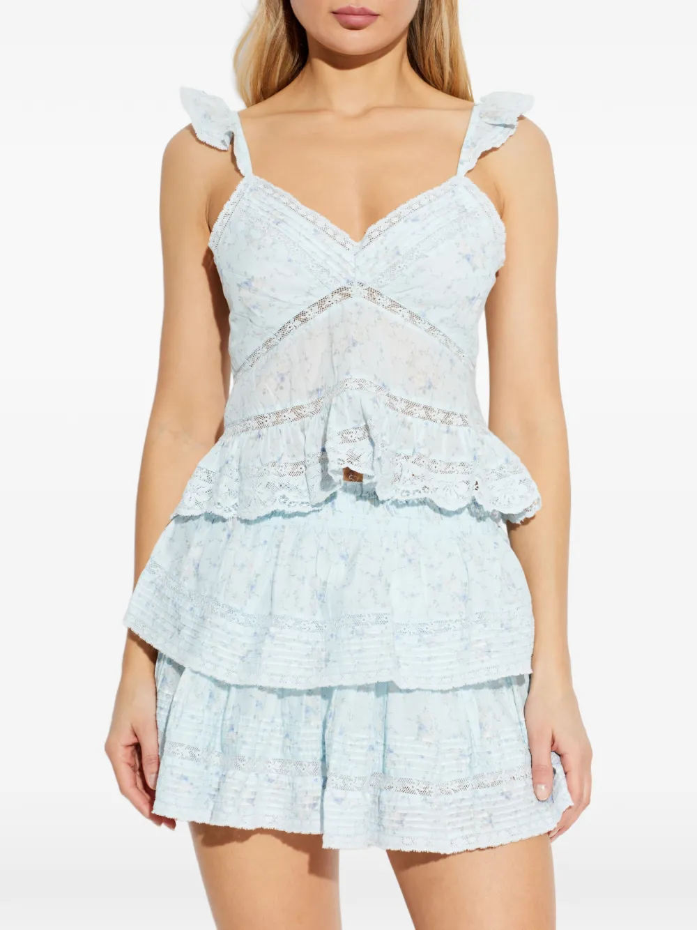  Loveshackfancy Ruffled Floral Print Top - Blue 