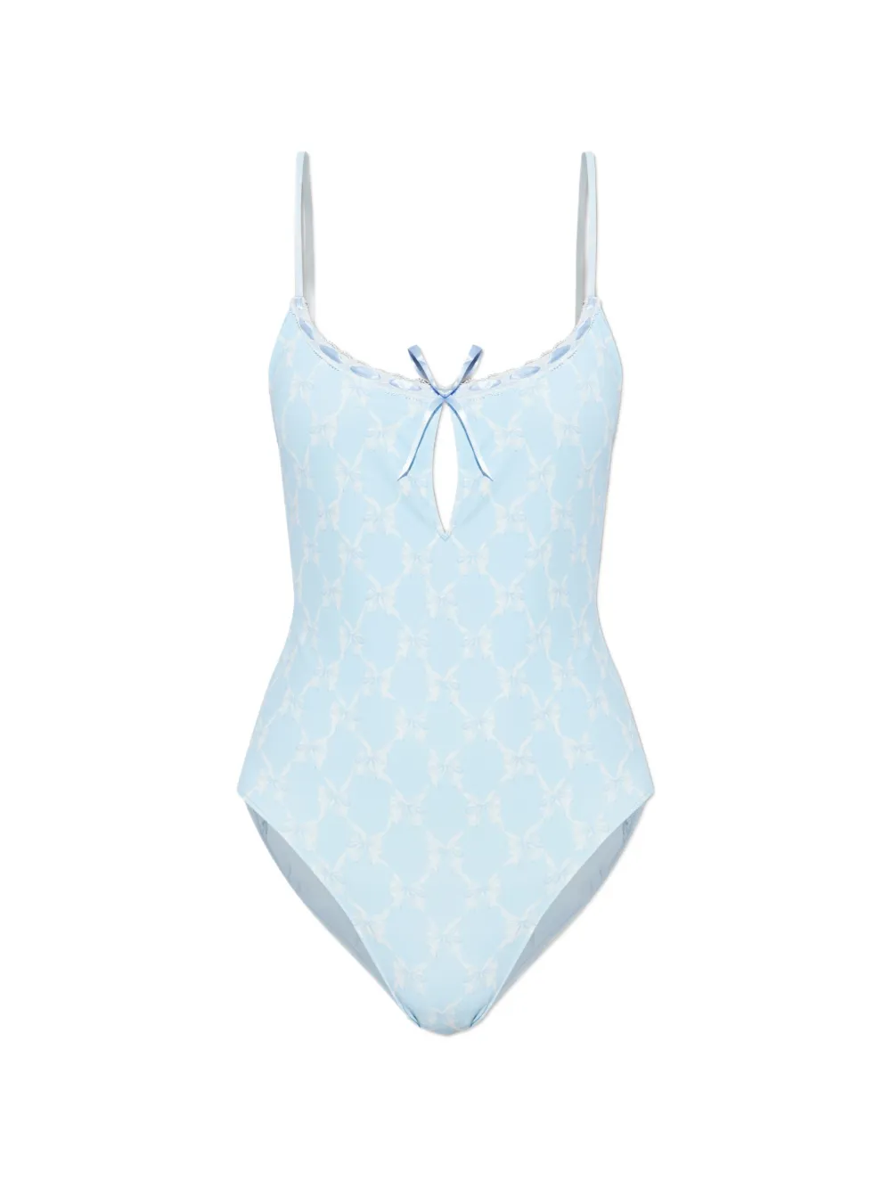 LoveShackFancy bow-detail lace-trim one-piece - Blu