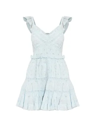 LoveShackFancy Presline Ruffled floral-print Mini Dress | Blue