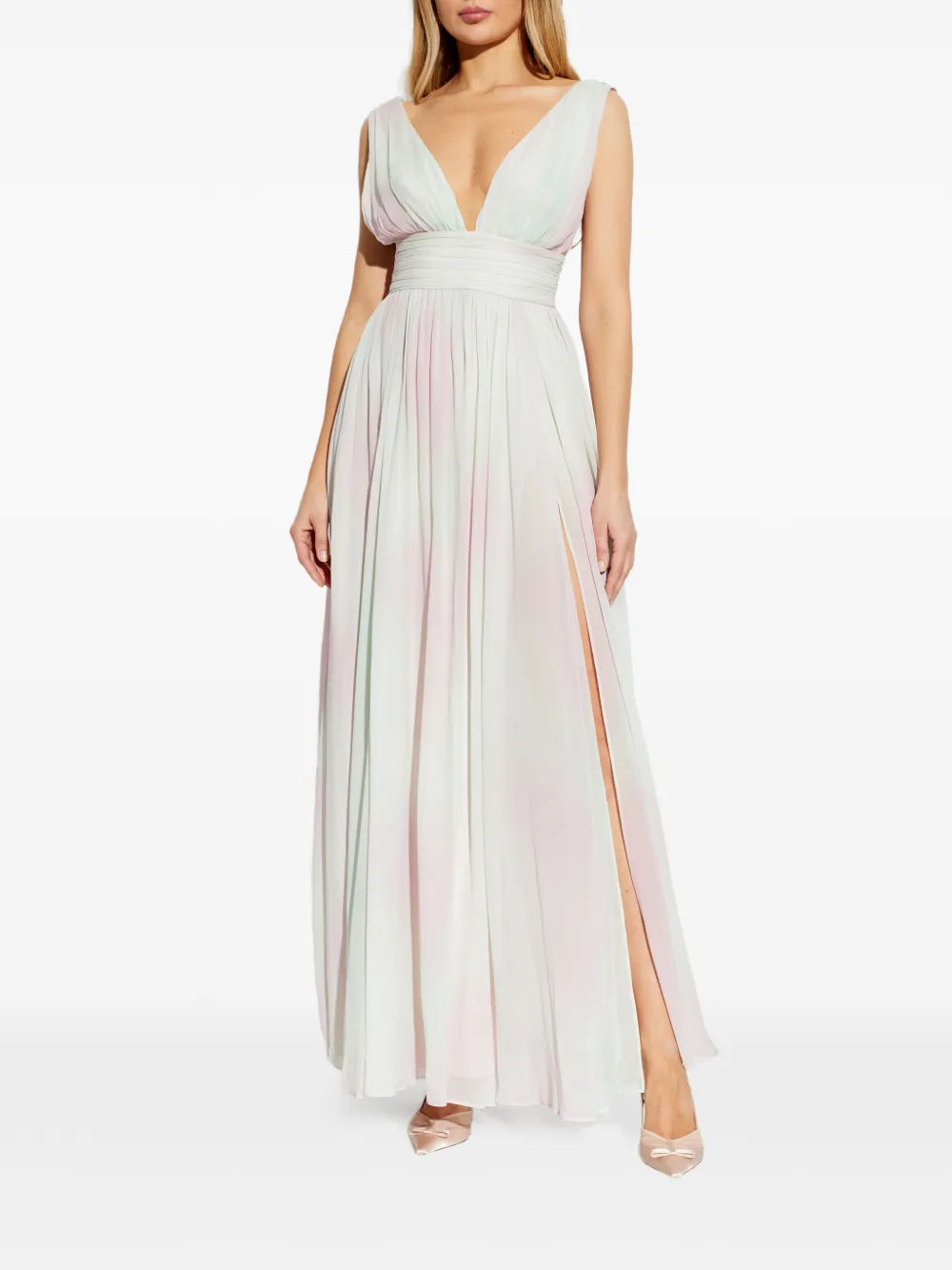 LoveShackFancy Madeleine maxi-jurk met V-hals en split Wit